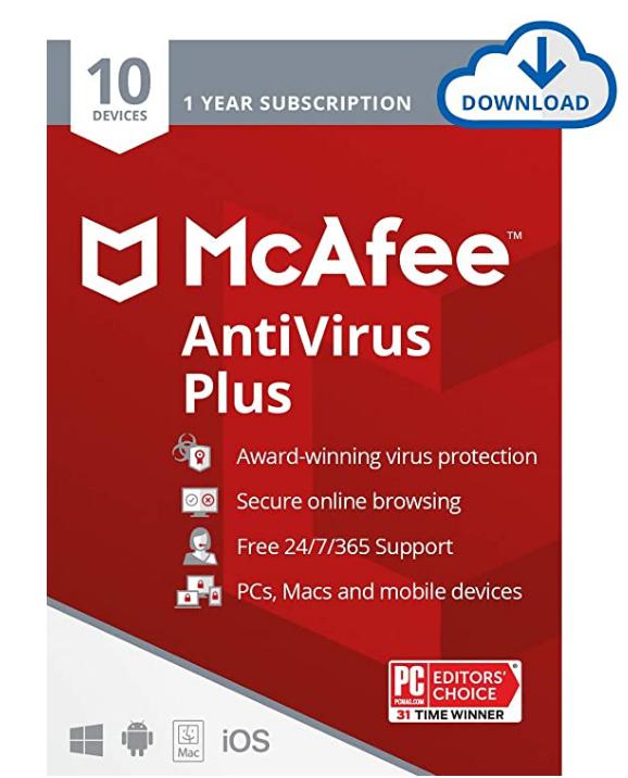SALE UP TO 70% McAfee AntiVirus Protection Plus 2022 | 10 Device | Internet Security Software, 1 Year – Download Code