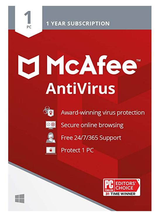 McAfee AntiVirus Protection 2022 | 1 PC | Internet Security Software, 1 Year – Key Card