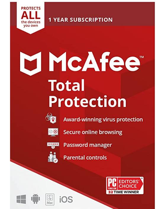 McAfee Total Protection 2022 | Unlimited Devices | Antivirus Internet Security Software | VPN, Password Manager, Dark Web Monitoring & Parental Controls Included | 1 Year Subscription | Key Card