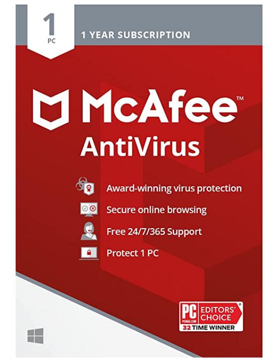 McAfee AntiVirus Protection 2022 | 1 PC | Internet Security Software, 1 Year – Key Card