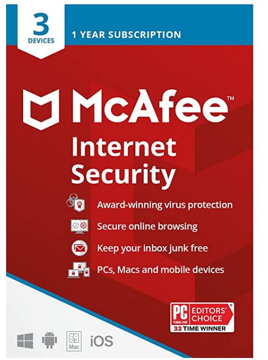 McAfee Internet Security 2022 | 3 Device | Antivirus Software, 3 Device Password Protection, 1 Year – Key Card