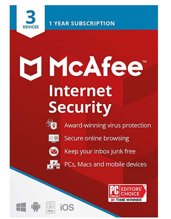 McAfee Internet Security 2022 | 3 Device | Antivirus Software, 3 Device Password Protection, 1 Year – Key Card