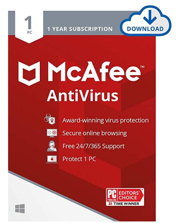 SALE UP TO 63% McAfee AntiVirus Protection 2022 | 1 PC | Internet Security Software, 1 Year – Download Code