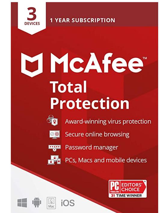 SALE UP TO 69% McAfee Total Protection 2022 | 3 Device | Antivirus Internet Security Software | VPN, Password Manager & Dark Web Monitoring Included | PC/Mac/Android/iOS | 1 Year Subscription | Key Card