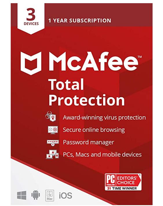 SALE UP TO 73% McAfee Total Protection 2022 | 3 Device | Antivirus Internet Security Software | VPN, Password Manager & Dark Web Monitoring Included | PC/Mac/Android/iOS | 1 Year Subscription | Key Card