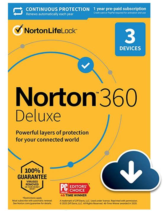 SALE UP TO 60% Norton 360 Deluxe 2022 Antivirus software for 3 Devices with Auto Renewal – Includes VPN, PC Cloud Backup & Dark Web Monitoring [Download]