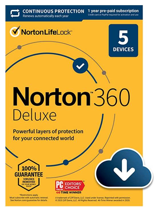 SALE UP TO 61% Norton 360 Deluxe 2022 Antivirus software for 5 Devices with Auto Renewal – Includes VPN, PC Cloud Backup & Dark Web Monitoring [Download]