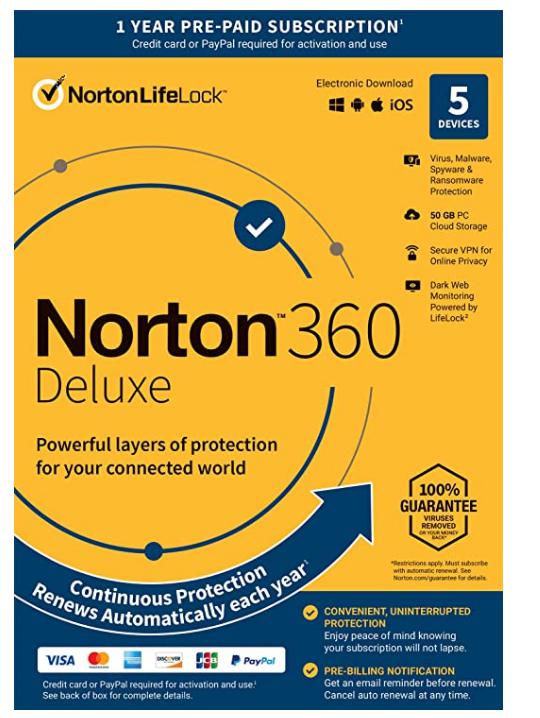 SALE UP TO 16% Norton 360 Deluxe 2022 Antivirus software for 5 Devices with Auto Renewal – Includes VPN, PC Cloud Backup & Dark Web Monitoring [Key Card]