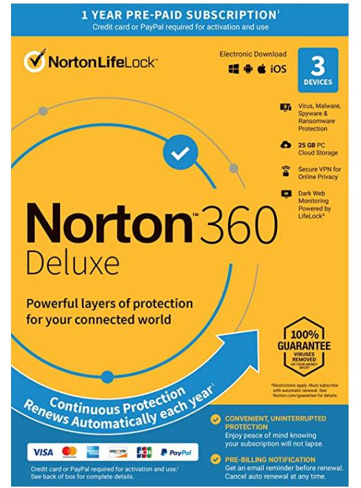 SALE UP TO 67% Norton 360 Deluxe 2022 Antivirus software for 3 Devices with Auto Renewal – Includes VPN, PC Cloud Backup & Dark Web Monitoring [Key Card]