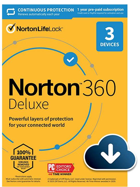 SALE UP TO 60% Norton 360 Deluxe 2022 Antivirus software for 3 Devices with Auto Renewal – Includes VPN, PC Cloud Backup & Dark Web Monitoring [Download]