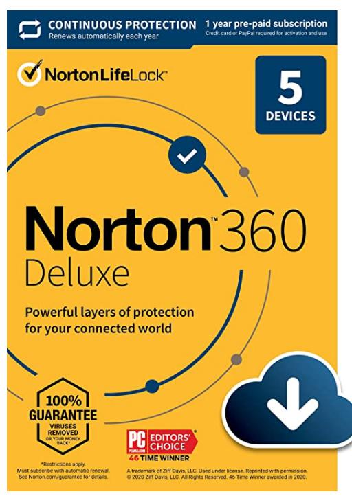 SALE UP TO 67% Norton 360 Deluxe 2022 Antivirus software for 5 Devices with Auto Renewal – Includes VPN, PC Cloud Backup & Dark Web Monitoring [Download]
