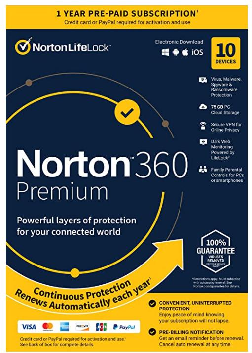 SALE UP TO 24% Norton 360 Premium 2022 Antivirus software for 10 Devices with Auto Renewal – Includes VPN, PC Cloud Backup & Dark Web Monitoring [Key card]