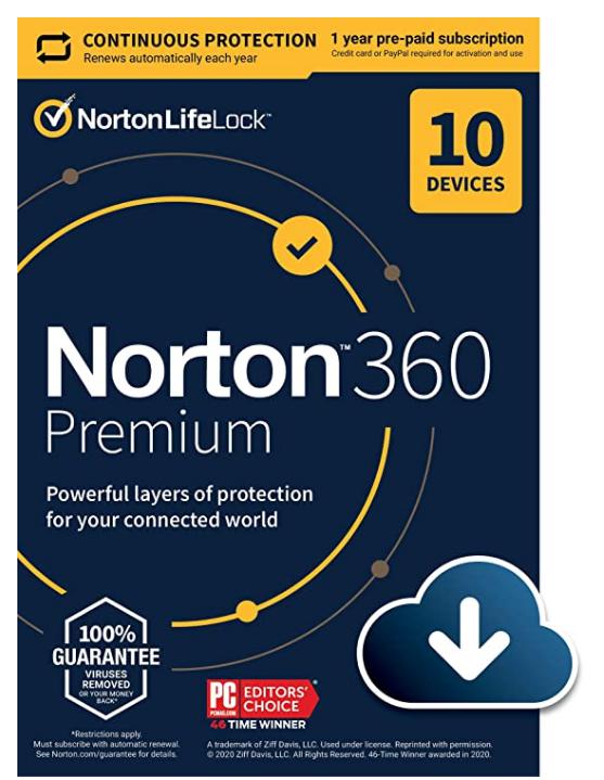 SALE UP TO 64% Norton 360 Premium 2022 Antivirus software for 10 Devices with Auto Renewal – Includes VPN, PC Cloud Backup & Dark Web Monitoring [Download]