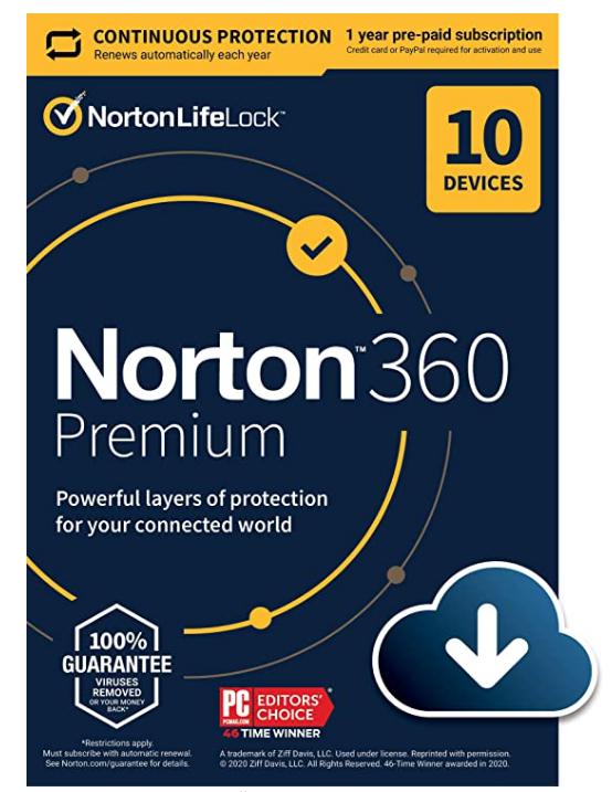 SALE UP TO 55% Norton 360 Premium 2022 Antivirus software for 10 Devices with Auto Renewal – Includes VPN, PC Cloud Backup & Dark Web Monitoring [Download]