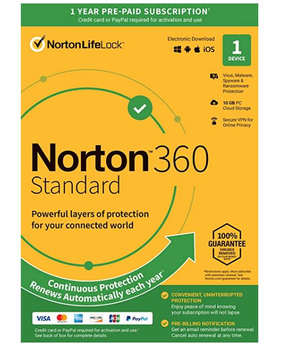 Norton 360 Standard 2022 Antivirus software for 1 Device with Auto Renewal – Includes VPN, PC  Cloud Backup & Dark Web Monitoring [Key Card]