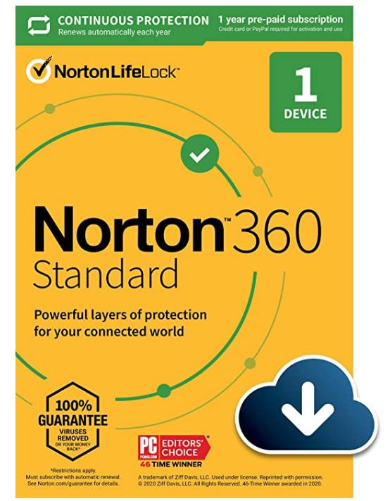 SALE UP TO 64% Norton 360 Standard 2022 Antivirus software for 1 Device with Auto Renewal – Includes VPN, PC  Cloud Backup & Dark Web Monitoring [Download]