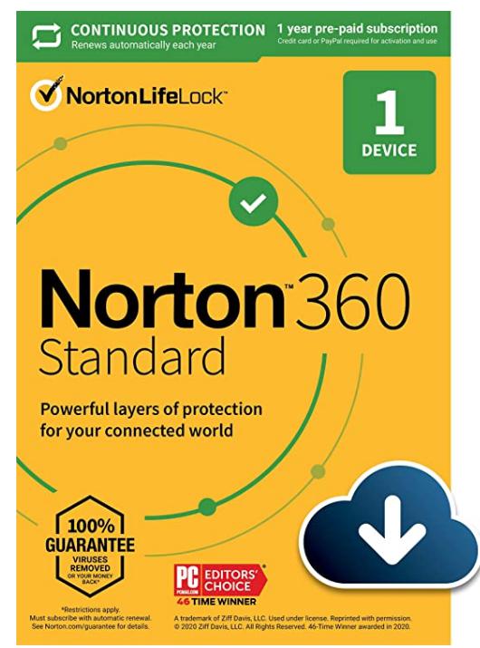 SALE UP TO 64% Norton 360 Standard 2022 Antivirus software for 1 Device with Auto Renewal – Includes VPN, PC  Cloud Backup & Dark Web Monitoring [Download]