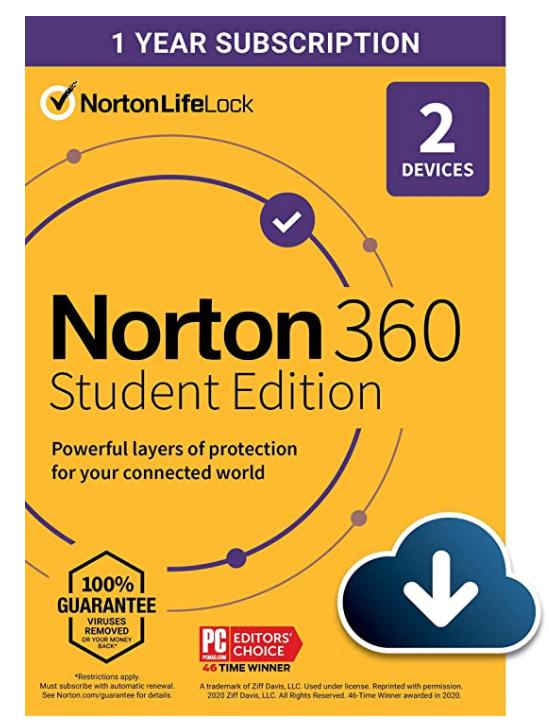 Norton 360 Student Edition 2022 Antivirus software for 2 Devices – Includes VPN, PC Cloud Backup & Dark Web Monitoring [Download]