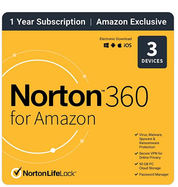 Norton 360 for Amazon 2022 Antivirus software for up to 3 Devices with Auto Renewal