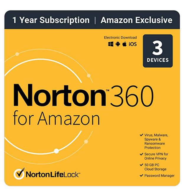 Norton 360 for Amazon 2022 Antivirus software for up to 3 Devices with Auto Renewal