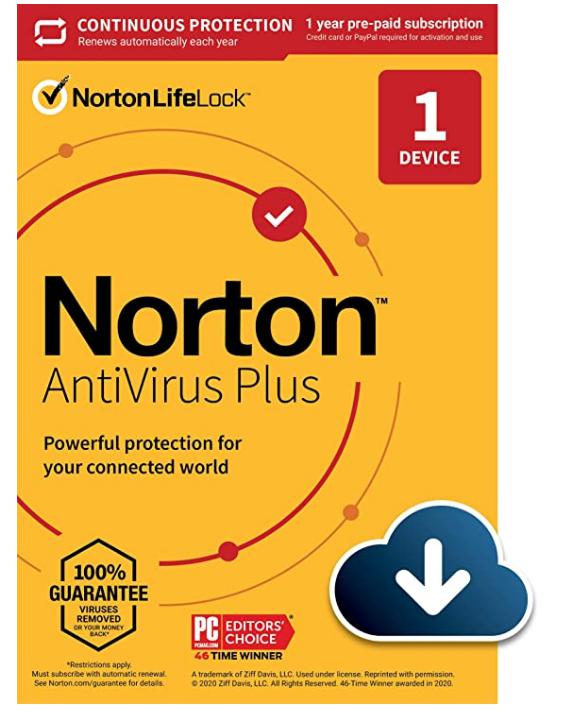 SALE UP TO 60% Norton AntiVirus Plus 2022 Antivirus software for 1 Device with Auto-Renewal – Includes Password Manager, Smart Firewall and PC Cloud Backup [Download]