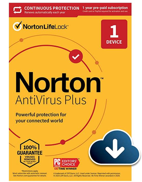SALE UP TO 60% Norton AntiVirus Plus 2022 Antivirus software for 1 Device with Auto-Renewal – Includes Password Manager, Smart Firewall and PC Cloud Backup [Download]