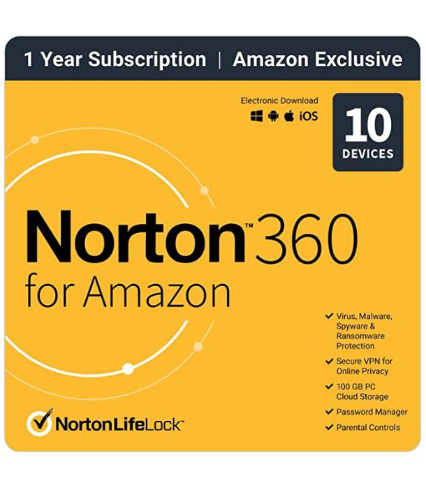 Norton 360 for Amazon 2022 Antivirus software for up to 10 Devices with Auto Renewal