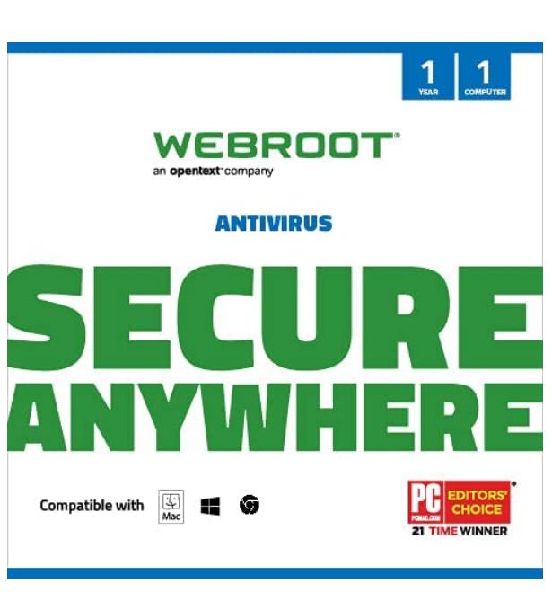 Webroot Antivirus Software 2022 | Protection against Computer Virus, Malware, Phishing and more | 1-Device | 1-Year Subscription | Auto Renewal