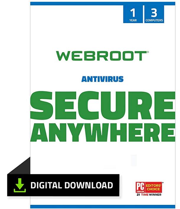 SALE UP TO 60% Webroot Antivirus Software 2022 | Protection against Computer Virus, Malware, Phishing and more | 3-Device | 1-Year Subscription | Download