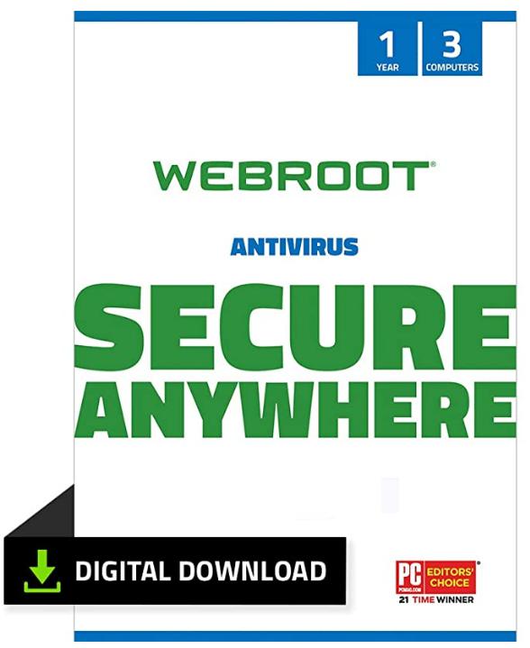 SALE UP TO 60% Webroot Antivirus Software 2022 | Protection against Computer Virus, Malware, Phishing and more | 3-Device | 1-Year Subscription | Download