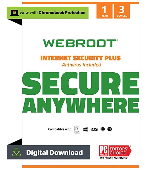 SALE UP TO 50% Webroot Internet Security Plus 2022 | Antivirus Software against Computer Virus, Malware, Phishing and more | 3-Device | 1-Year Subscription | Download