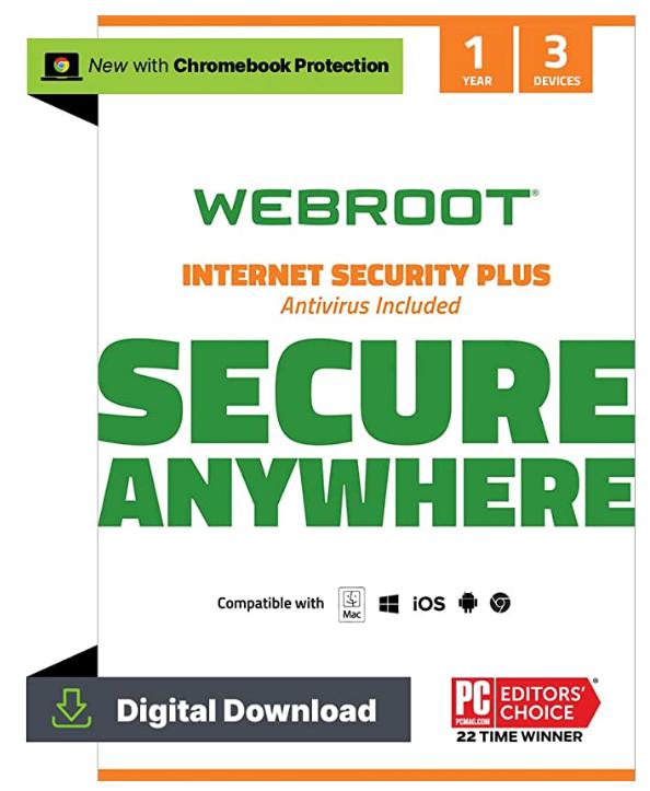 SALE UP TO 50% Webroot Internet Security Plus 2022 | Antivirus Software against Computer Virus, Malware, Phishing and more | 3-Device | 1-Year Subscription | Download