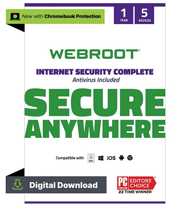SALE UP TO 63% Webroot Internet Security Complete 2022 | Antivirus Software against Computer Virus, Malware, Phishing and more | 5-Device | 1-Year Protection | Download