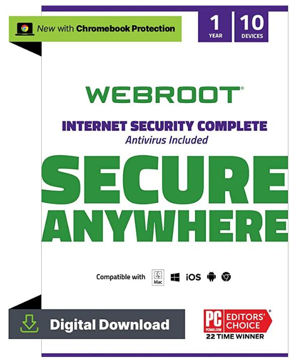 SALE UP TO 67% Webroot Internet Security Complete 2022 | Antivirus Software against Computer Virus, Malware, Phishing and more | 10-Device | 1-Year Protection | Download