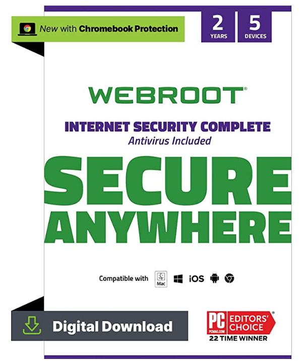 SALE UP TO 63% Webroot Internet Security Complete 2022 | Antivirus Software against Computer Virus, Malware, Phishing and more | 5-Device | 2-Year Protection | Download