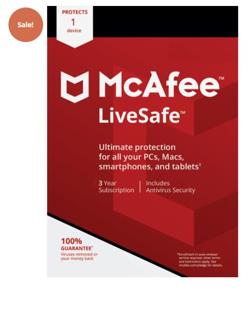 Up to 85% MCAFEE LIVESAFE – 3-YEAR / 1 DEVICE – GLOBAL