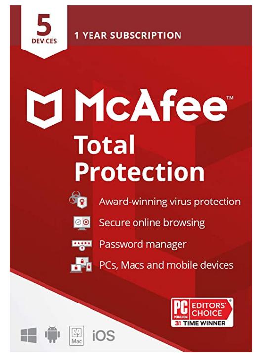 SALE UP TO 74% McAfee Total Protection 2022 | 5 Device | Antivirus Internet Security Software | VPN, Password Manager & Dark Web Monitoring Included | PC/Mac/Android/iOS | 1 Year Subscription | Key Card