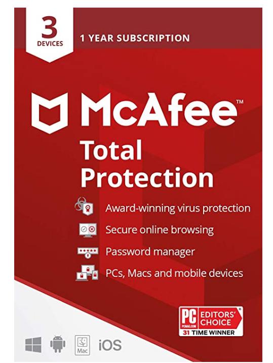 SALE UP TO 69% McAfee Total Protection 2022 | 3 Device | Antivirus Internet Security Software | VPN, Password Manager & Dark Web Monitoring Included | PC/Mac/Android/iOS | 1 Year Subscription | Key Card