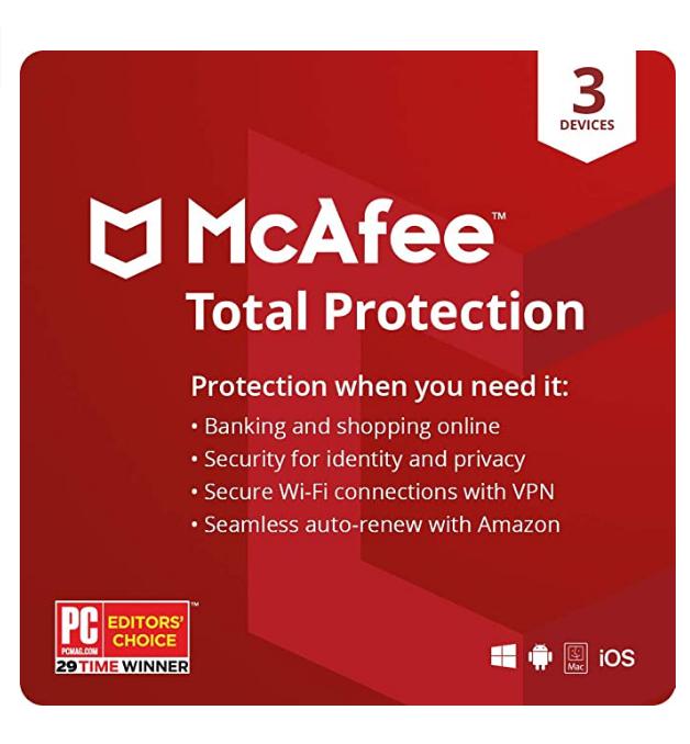 McAfee Total Protection 2022 | 3 Device | Antivirus Internet Security Software | VPN, Password Manager & Dark Web Monitoring Included | PC/Mac/Android/iOS | 1-Month with Auto Renewal – Amazon Exclusive Subscription