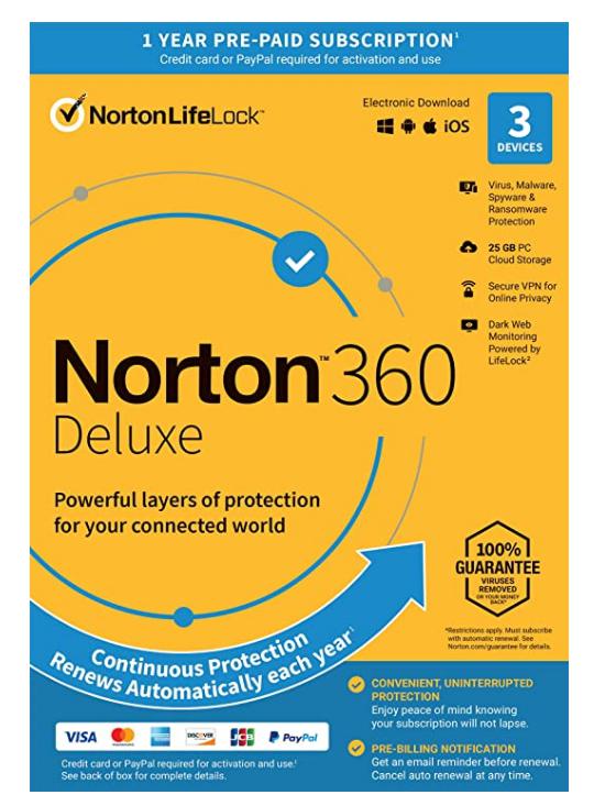 SALE UP TO 60% Norton 360 Deluxe 2022 Antivirus software for 3 Devices with Auto Renewal – Includes VPN, PC Cloud Backup & Dark Web Monitoring [Key Card]