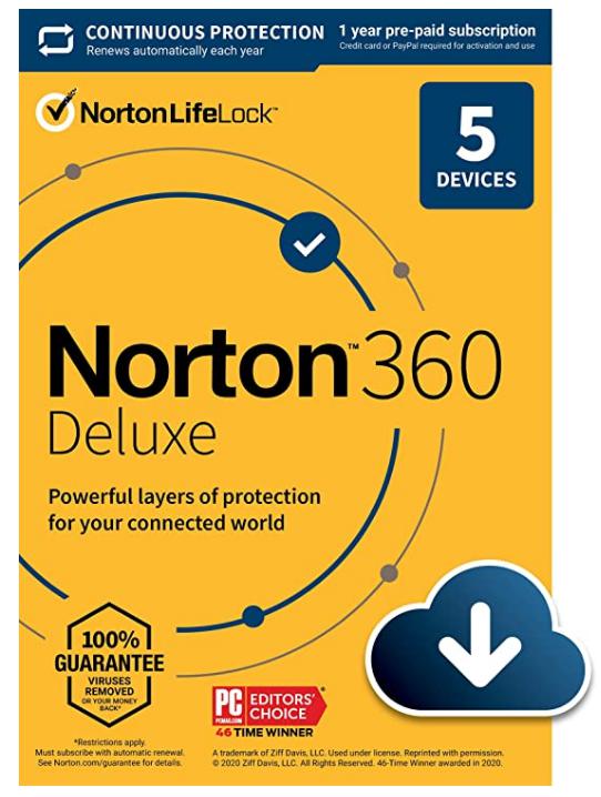 SALE UP TO 69% Norton 360 Deluxe 2022 Antivirus software for 5 Devices with Auto Renewal – Includes VPN, PC Cloud Backup & Dark Web Monitoring [Download]