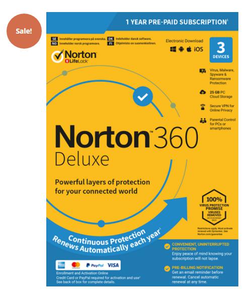 NORTON 360 DELUXE 70% OFF – 1-YEAR / 3-DEVICE
