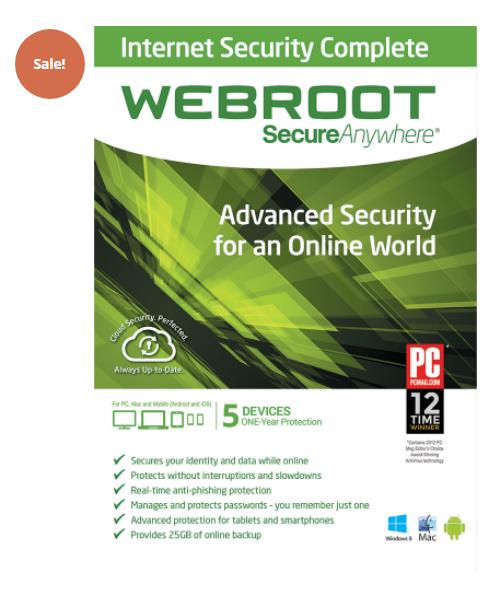 Up to 40% WEBROOT SECUREANYWHERE INTERNET SECURITY COMPLETE – 1 YEAR / 5 DEVICES