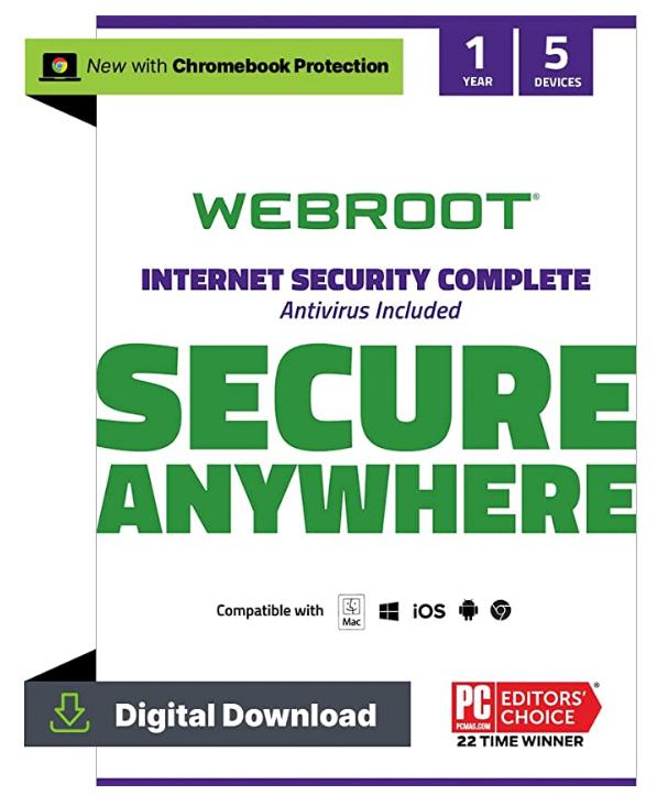 SALE UP TO 63% Webroot Internet Security Complete 2022 | Antivirus Software against Computer Virus, Malware, Phishing and more | 5-Device | 1-Year Protection | Download