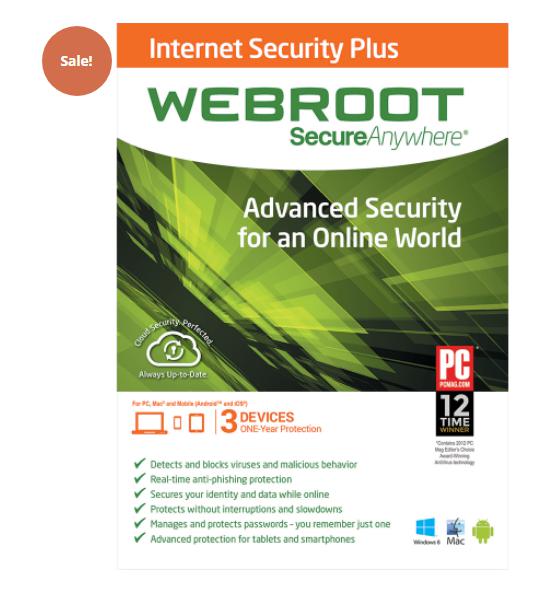 WEBROOT SECUREANYWHERE INTERNET SECURITY PLUS 55% OFF – 1 YEAR / 3 DEVICES