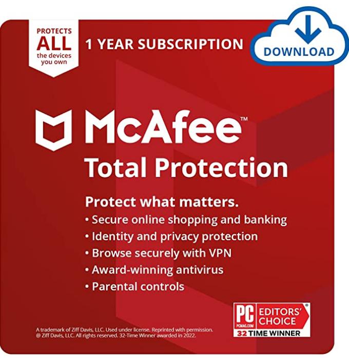 SALE UP TO 75% McAfee Total Protection 2022 | Unlimited Devices | Antivirus Internet Security Software | VPN, Password Manager, Dark Web Monitoring & Parental Controls Included | 1 Year Subscription | Download Code