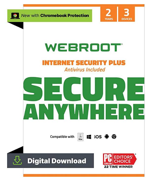SALE UP TO 74% Webroot Internet Security Plus | Antivirus Software 2022 |3 Device | 2 Year Download for PC/Mac/Chromebook/Android/IOS + Password Manager