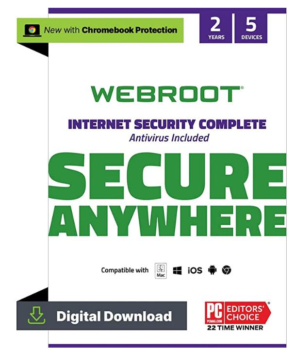SALE UP TO 50% Webroot Internet Security Complete | Antivirus Software 2022 | 5 Device| 2 Year Download for PC/Mac/Chromebook/Android/IOS + Password Manager, Performance Optimizer & Cloud Backup