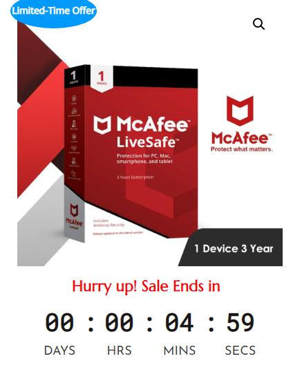 SALE UP TO 70% For McAfee LiveSafe 2022 1 Device 3 Year Subscription Windows + Android + IOS