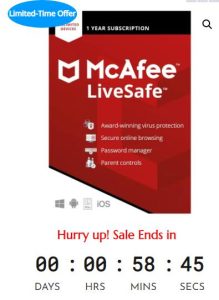 Sale Off McAfee LiveSafe Unlimited Device 12 Month Subscription Windows + Android + IOS - 55%